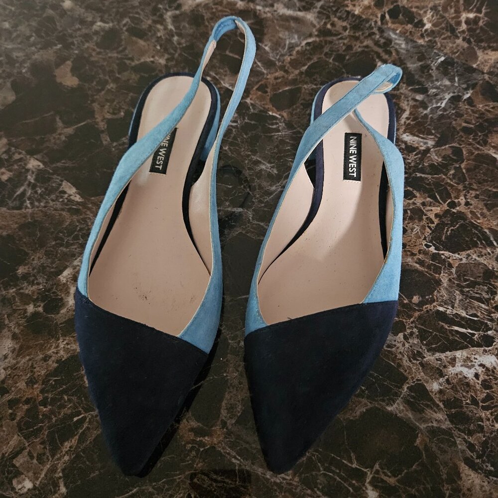Nine West Velvet Navy and Baby Blue Shoes